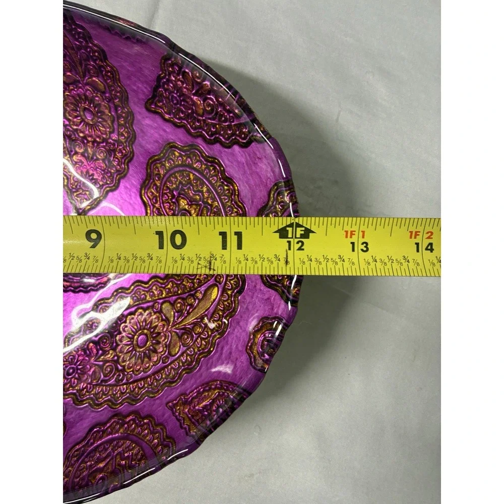 Red Pomegranate Etched Tableware Created By Hand Paisley Pattern Hand Decorated
